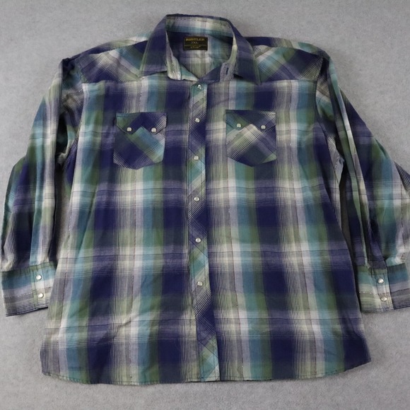 Wrangler Other - Rustler by Wrangler Shirt Mens 2XL XXL Western Pearl Snap Plaid‎ Long Sleeve